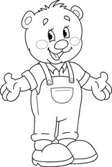 Coloring page outline of cartoon smiling cute bear. Colorful vector illustration, school coloring book for kids.