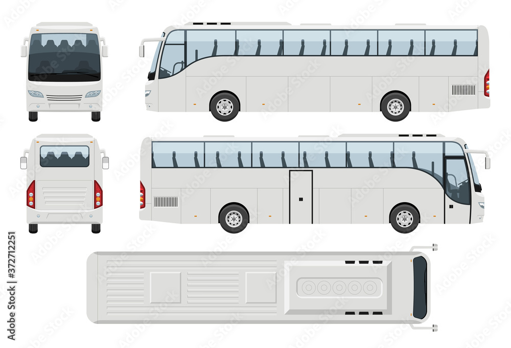 Wall mural coach bus vector template with simple colors without gradients and effects. view from side, front, b