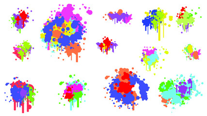 Color Set Spray Collection Different Paint Splatter And Blob Splash Blot Element With Different Shapes Vector Object Brush Design Style