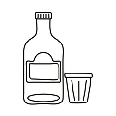 tequila bottle and cup mexican line style icon