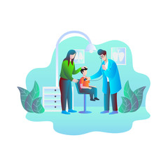 Doctor checking little boy's heartbeat