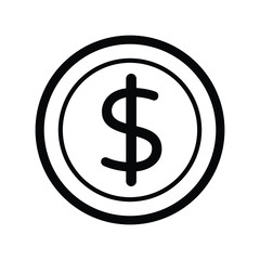 Dollar Coin Black and White No Fill Line Icon Vector