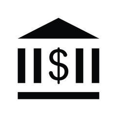 Dollar Bank Black and White Filled Line Icon Vector