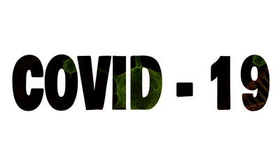 Covid-19 word cover on 3D virus image on white background. Icon and logo design. Vector Illustration
