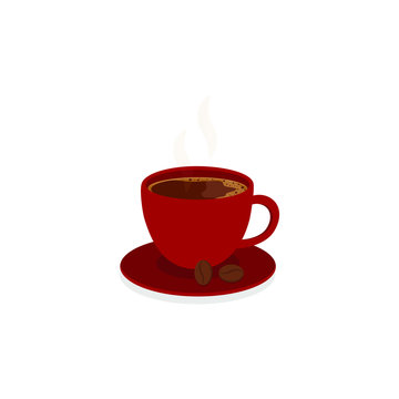 This is a cup of hot coffee on a white background.