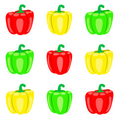 Seamless pattern with red, yellow and green bell peppers - multicolored sweet peppers isolated on white background