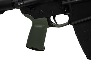 Assault rifle on white back. Weapons for police, special forces and the army. Close-up of modern...