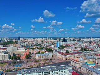 Aerial view of Minsk, Belarus in summer 2020