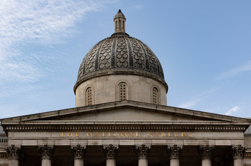 London/ United Kingdom - 07.31.2020: The facade of the National Gallery in London.