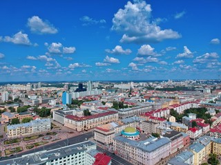 Aerial view of Minsk, Belarus in summer 2020