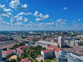 Fototapeta premium Aerial view of Minsk, Belarus in summer 2020
