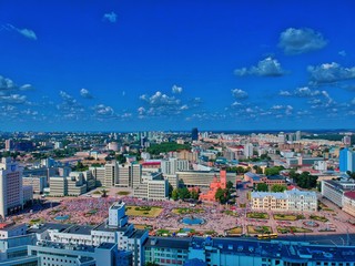 Aerial view of Minsk, Belarus in summer 2020