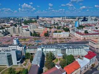 Aerial view of Minsk, Belarus in summer 2020