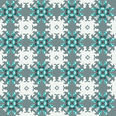 Blue and white patterns on the gray background