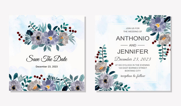 Wedding invitation card with floral watercolor