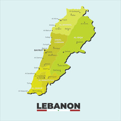 Lebanon vector map with cities, divided by regions