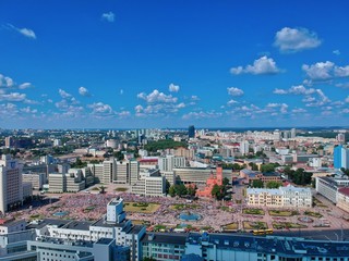 Aerial view of Minsk, Belarus in summer 2020