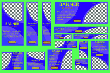 Set of web banners vector, in turquoise colors, with a cutout for photos in one corner