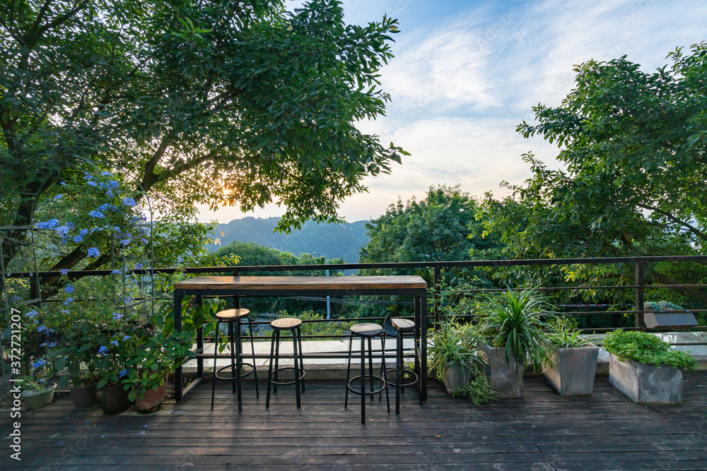 Wall mural beautiful natural scenery on the balcony of villa on the top of the mountain