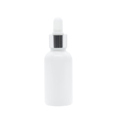 White glass dropper serum bottle on white background - 372721283
