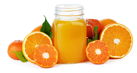 Fresh orange juice in glass isolated on white