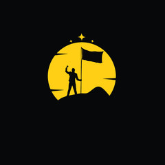Silhouette vector of a climber holding a flag