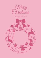 greeting card with a Christmas wreath, made from a set of Christmas elements 