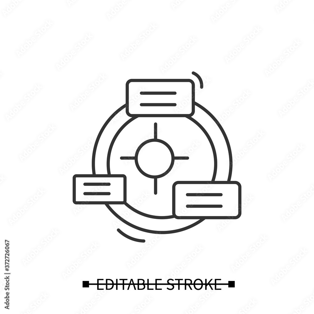 Poster seo goal setting icon. linear concept pictogram for online content targeting and internet site promo