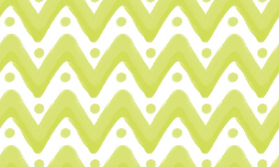 seamless bright white light green background hand-drawn with sigzag and dots. Festive cute background painted with paints, brush strokes.