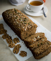 bread organic fitness healty of seeds and grains with coffee