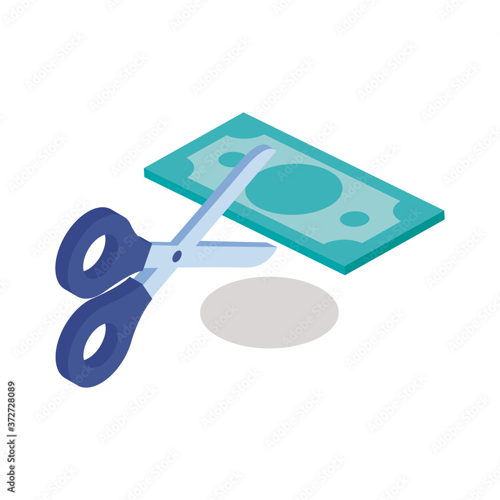 Poster scissors cutting bill isometric line style icon vector design