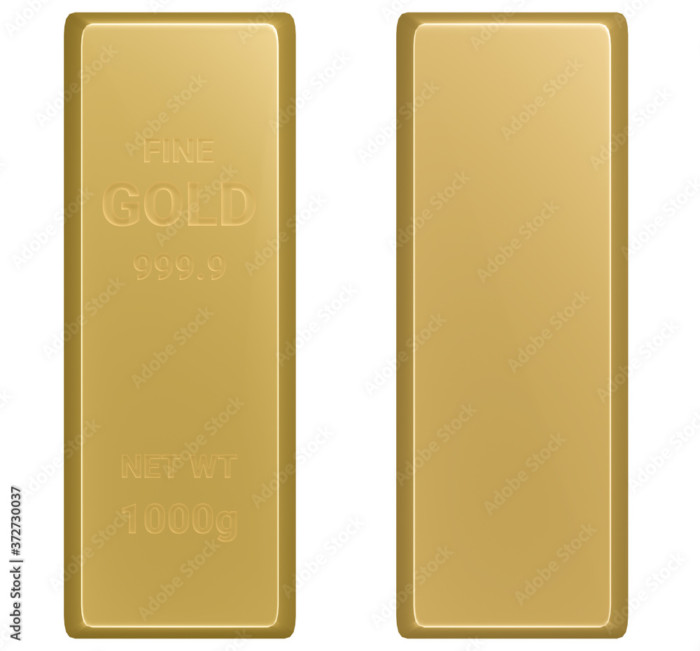 Fototapete top view of gold bar with sign of fine 999.9 gold and empty gold bar isolated on white background wi