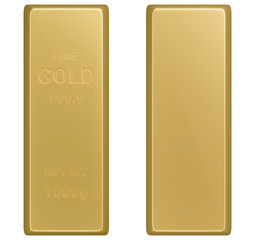 Top view of gold bar with Sign of Fine 999.9 Gold and Empty Gold Bar isolated on white background with clipping path, 3d rendering