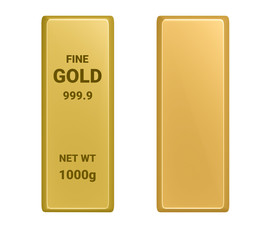 Top view of gold bar with Sign of Fine 999.9 Gold and Empty Gold Bar isolated on white background with clipping path, 3d rendering