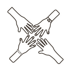 Obraz premium interracial hands teamwork line style icon
