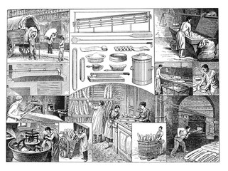 France bakery bread and bakery shop for fresh bread. (making bread) / Antique engraved illustration from from La Rousse XX Sciele 