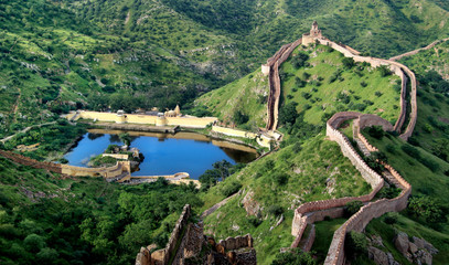 Jaipur,Rajasthan,India_August 2011. A view of mountain and fort from famous Jaigarh fort of Jaipur. beautiful view of nature from dome of Jaigarh fort. view of amer city from Jaigarh fort of Jaipur.