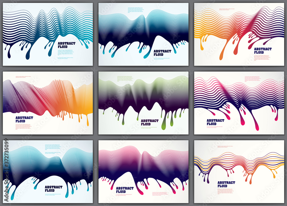 Aufkleber abstract fluid vector backgrounds with colorful lines waves set. 3d colorful gradient motion art. li