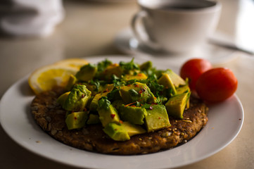 vegan and nutritional breakfast with coffee