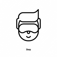 Man in sleeping mask thin line icon. Eye mask for insomnia treatment, resting when travelling. Vector illustration.