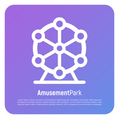 Ferris wheel thin line icon. Symbol of amusement park. Funfair. Vector illustration.