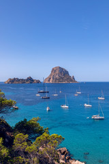 Obraz premium Beautiful view of the island Es Vedra and turquoise sea. Ibiza, Balearic Islands. Spain