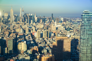 New York City skyline with skyscrapers on a clear sunny day