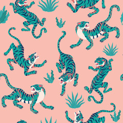 Tiger seamless pattern. Vector Background