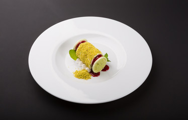 Pistachio italian dessert on white plate