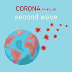 Concept of second wave coronavirus pandemic outbreak. Watch out for Novel Coronavirus outbreaks. Spread of new coronavirus Background. Banner, vector illustration.