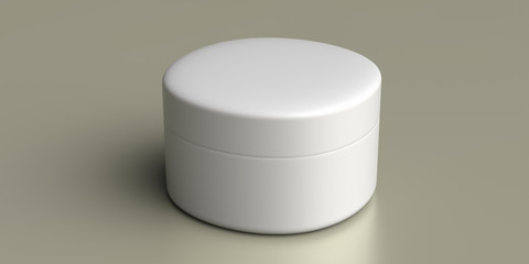 Cosmetics jar with lid package blank, white color on pastel gray background. 3d illustration