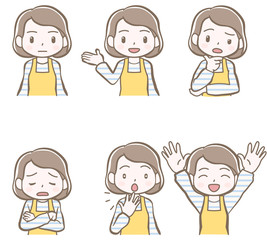 表情や仕草のセット、主婦の女性、母親の私服、A