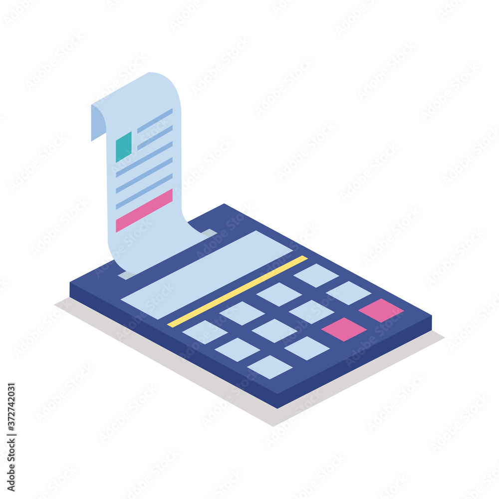 Poster isolated calculator with receipt isometric line style icon vector design