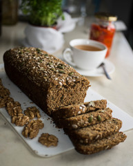 bread nutrition organic fitness healty of seeds and grains with tea